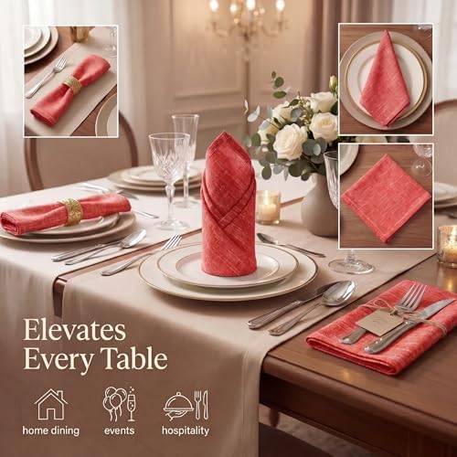 Urban Villa Cloth Napkins 100% Cotton Highly Absorbent Washable Reusable Premium Dinner Napkins Ideal for Gifts for Mothers Day Hotel Farmhouse Parties - Red/White Chambray (20" x 20", Set of 12) - Image 2