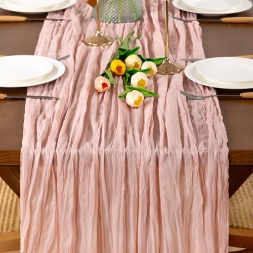 Dusty Pink Cheesecloth Table Runner Boho Wrinkled Gauze Table Runners - Image 3