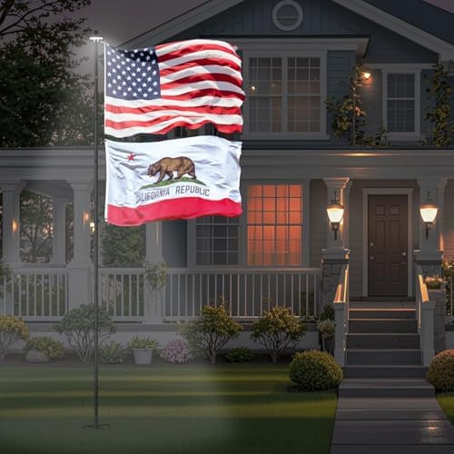 ZMTECH 12FT 2PACK Heavy Duty Flag Pole with Solar Light & 5 Pronges Base in Ground for Yard, Tangle Free Spinning Stainless Steel,Windproof, Fit for 2 Flags |Outside House Residential |Commercial - Image 2