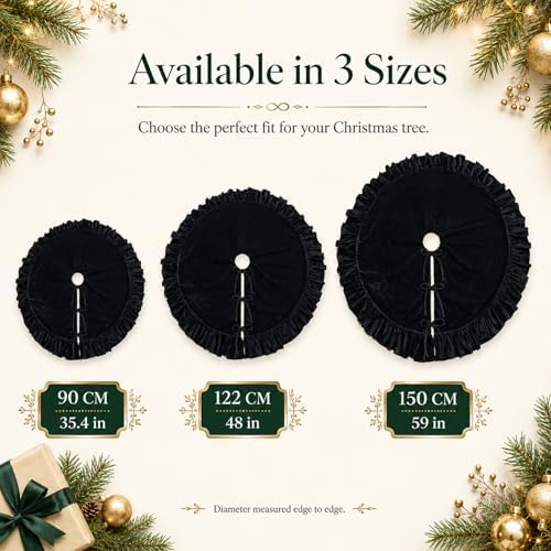 Velvet Christmas Tree Skirt, 60 Inches Black Ruffled Velvet Christmas Tree Skirt,Rustic Vintage Xmas Tree Skirt for Party Decorations - Image 3