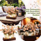 Suncalla 3 Pcs Khaki Fake Kiku Flowers Mason Jar Table Centerpiece - Image 4