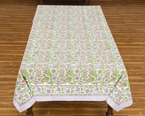 90x90 Inches Square Hand Block Printed Cotton Tablecloth, Purple Pink Floral Washable, Indian Table Linen for Halloween Christmas Christmas Thanksgiving Gifts Home Decor Dining Outdoor - Image 2