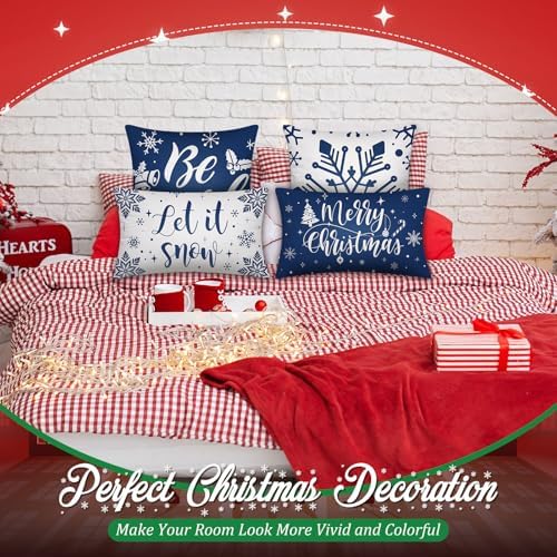 Newwiee 10 Pcs Christmas Throw Pillow Covers Blue Buffalo Plaid Xmas Decor - Image 6