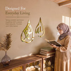 iwa concept Allah (SWT), Mohammad (PBUH) Wooden Acrylic Teardrop Design Islamic Wall Art, Quran Arabic Calligraphy Decor, Islamic Decoration Gift for Muslims at Ramadan (Gold, XLarge 30x20 inches) - Image 3