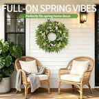 Green Wreath with Berries&Boxwood, Eucalyptus Wreaths for Front Door Artificial Spring Summer Christmas Door Wreath Front Door Wreath Farmhouse Decor for Wall Porch Window(24inch) - Image 7