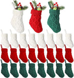 Geyoga 24 Pieces Mini Christmas Knit Stockings 6 Inch Cable Knitted Stockings Bulk Xmas Hanging Ornament Decoration for Christmas Tree Fireplace Holiday Party Favor(Red, Green, White) by Geyoga