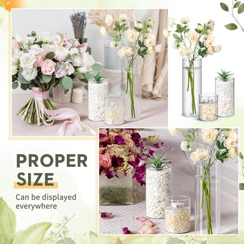 Nuogo 12 Pcs Plastic Cylinder Vases Tall Plastic Flower Vases for Centerpieces Hurricane Candle Holder for Home Wedding Office Party Formal Dinners Decorations (4''/6''/8'') - Image 5