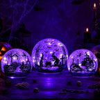 NEEDOMO Halloween Decorations Indoor, 3 Pack Witch Crackle Glass Globe Purple LED Lights with Timer, Halloween Table Decor for Mantel, Fireplace, Party, Home by NEEDOMO-LightUpYourSpace