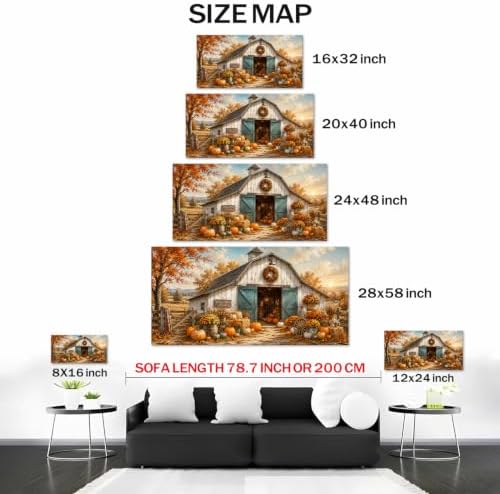 WAXWHELK Fall Farmhouse Canvas Wall Art, Rustic Farmhouse Barn Pumpkin Autumn Thanksgiving Painting Pictures Artwork for Bedroom Living Room Home Decor (30"x60") - Image 5
