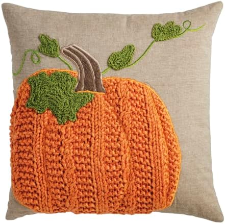 Mud Pie Square Knit Pumpkin Decorative Sofa Throw Pillow, Seasonal Accent Bed Pillow, Giftable Holiday Home Decor by MudPie
