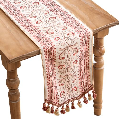 ISAENNE Designer Vintage Linen Extra Long Table Runner,118"x12"-Chamonix A by Isaennehomedecoration
