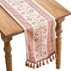 ISAENNE Designer Vintage Linen Table Runner,71"x12"-Chamonix A by Isaennehomedecoration