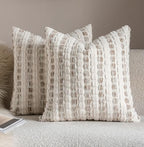 Caflife Beige Striped Chenille Boho Throw Pillow Covers 22x2 Inch Set of 2 by Caflife