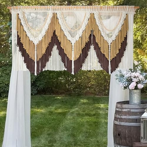 Macrame Wall Hanging Brown Tassel Knotting Fiber Art Boho Decor 47" W*25" L - Image 4
