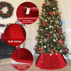 Blissun Christmas Tree Collar, Velvet Foldable Christmas Tree Ring with Silver Dotted line, Christmas Tree Skirt for Artificial Christmas Trees Decoration, Red - Image 3