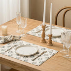 Block Print Floral Decorative Placemats Set of 6, Grey - Image 3