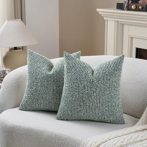 DEZENE Striped Euro Sham Pillow Covers 26x26 Set of 2 Green Textured Boucle Chic Morden Boho Accent Farmhouse Square Decorative Couch Throw Pillow Covers for Home Decor Bed Sofa Living Room - Image 5