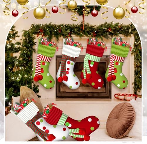 Newcotte 12 Pack 20 Inch Large Christmas Stocking Elf Xmas Hanging Stockings Red Green White Christmas Decorations for Holiday Fireplace Tree Decoration Gift Present - Image 4