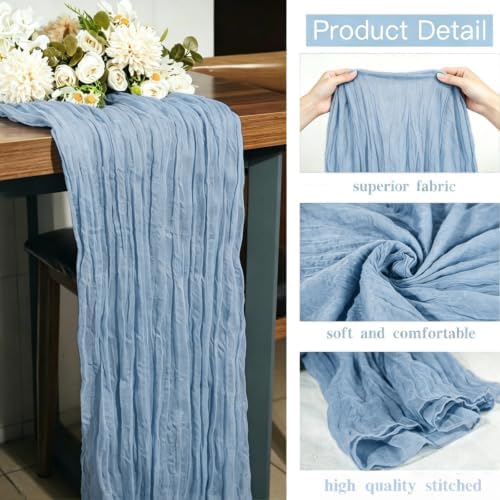 16 Pack Dusty Blue Cheesecloth Table Runner 10Ft Boho Gauze Table Runners 35x120 Inch Blue Cheese Cloth Table Runners Long Sheer Table Runners for Wedding Bridal Shower Birthday Party Table Decor - Image 3