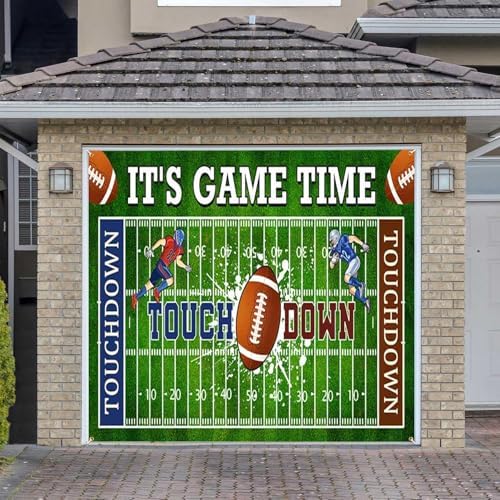 Football Garage Door Cover Banner Decorations, Football Field Themed Outdoor Single Car Garage Door Murals Buddy Decorations 8 X 7 Ft by DYNH