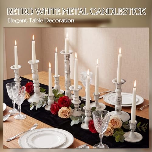 Mumufy 20 Pcs Matte Candlestick Holders, Metal Wedding Taper Candle Holders Vintage Candles Stand Set, Candle Stick Decor for Mantel Table Centerpiece Wedding Dining Table Decor Mantelpiece (White) - Image 4