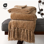 EverGrace Chenille Knit Throw Blanket for Couch, 60"x80", Warm Beige - Image 4
