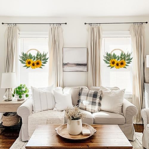 DILATATA 10" Artificial Floral Wood Bead Wreaths, 2 Pack Sunflower Eucalyptus Leaves, Boho Farmhouse Wall Decor, Front Door Porch Decor, Indoor/Outdoor - Image 6