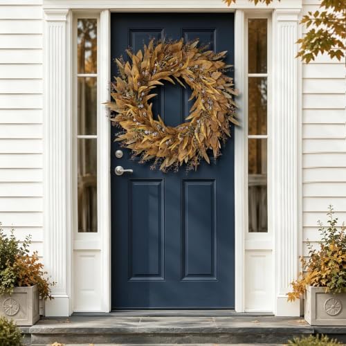 32" Artificial Fall Eucalyptus Wreath with Seeds for Front Door(Orange) - Image 2