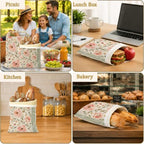 2 Pack Reusable Beeswax Blush Floral Bread Bags, Sourdough Bread Garden Leaf Storage for Homemade, Freezer Storage Bag to Keep Fresh, Baguette Bag with Beeswax Liner Kitchen Baking - Image 2