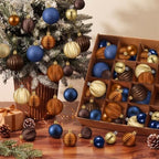 Lunmon 64 Pcs Christmas Ball Ornaments Navy Blue Gold Copper Brown Xmas Bulbs Ornaments 1.6/1.97/2.4 Inch Plastic Hanging Decoration Assorted Size Christmas Decorations for Home Tree Wreath Party by Lunmon