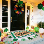 2 Pcs St. Patrick's Day Doormat Shamrock Pattern Welcome Door Mat Non Slip Coir Mat White & Green Striped Layering Mat for St. Patrick's Day Front Door Porch Entryway Decor 23.6 x 31.5 Inch - Image 2