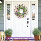 24" Spring Wreaths for Front Door Not Withering Artificial Floral Wreath with Wildflowers Summer Decorations for Indoor Outdoor Window Wall Farmhouse Porch Easter Home Decor Purple Pink Yellow - Image 5