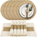 Kochorie 6 Set Handmade Boho Placemats Natural Cotton Burlap Table Mats, 6 Rectangle with Tassel & 6 Round Bulrush Placemats Farmhouse Weave Place Mats for Rustic Dining Table Kitchen Decor by Kochorie