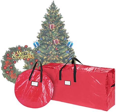 Wreath and Christmas Tree Storage Bag Set - Zippered Totes to Protect 9-Foot Artificial Trees and 30-Inch Holiday Wreaths by Elf Stor (Red) by ElfStor