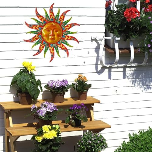 16 Inch Colorful Sun Face Metal Wall Decor, Indoor Outdoor Hanging Art for Farmhouse Patio Yard Bedroom - Image 6