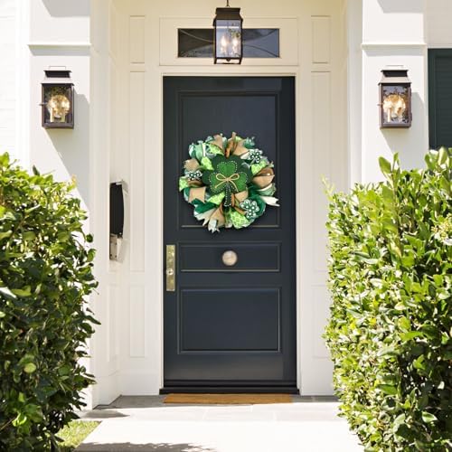 St.Patrick's Day Wreath for Front Door, 18 inch Irish St Patrick's Day Green Mesh Wreath with Clover Ribbon, Spring Wreaths for Front Door Farmhouse Wall Decor - Image 6