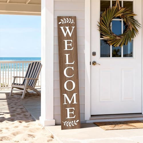 Farmhouse Wooden Welcome Sign Stand for Front Door, 47" Large Welcome Sign for Front Porch, Rustic Vertical Tall Porch Leaner Decor for Outdoor Patio Garden - Image 4