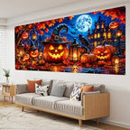 Halloween Garage Door Banner Background Cover 7x16 FT Large Spooky Pumpkin Witch Hat Haunted House Backdrop Hanging Decor for Double Car Garage Door Outside Yard Party Holiday Decorations - Image 7