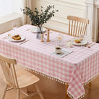 JIALE Gingham Table Cloth Rectangle Cotton Linen Fabric Gingham Tablecloth with Tassel Washable Wrinkle Free Buffalo Plaid Table Cover for Valentines Day Spring Picnic Kitchen Dining, Pink, 55x120 - Image 3
