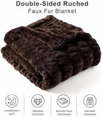 Battilo Dark Brown Faux Fur Throw Blanket for Couch, 50"x60", Double Side - Image 4