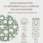 Ridhi Floral Block Print Round Placemats 15" in, Set of 4, Moss Green - Image 6