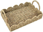 Household Essentials Seagrass Decorative Tray with Scalloped Edge, Handwoven Natural Wicker Organizer Basket with Handles & Iron Frame for Coffee Tables, Bathrooms & Countertops - Image 5
