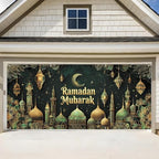 ANNA QUEEN Ramadan Mubarak Garage Door Banner 6x13FT, Islamic Mosque Moon Lantern Garage Door Cover, Large Outdoor Eid Ramadan Decoration Backdrop for Double Garage Doors, Home, Fence, Wall & Party Photo Booth by ANNAQUEEN