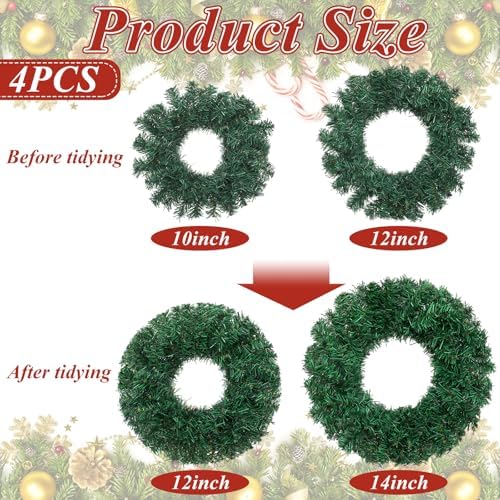 Hotop 4 Pcs Artificial Christmas Wreath for Front Door, 12 Inch, 14 Inch - Image 2