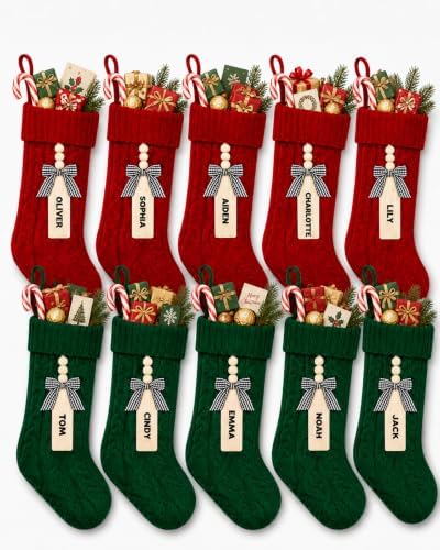 houscly 18 Inch Personalized Christmas Stockings, 10 Pack Red Green by houscly