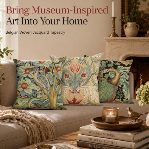William Morris Red Tulip Tapestry Throw Cotton Cushion Cover, 18 x 18 In - Image 2