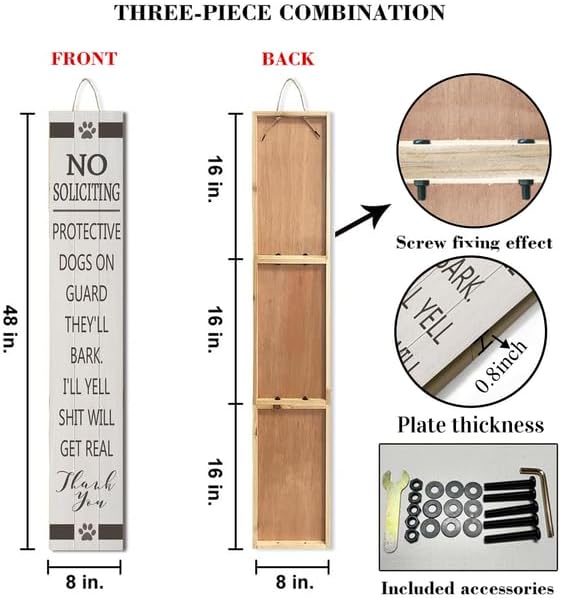 No Soliciting Wood Porch Sign 8inx48in Tall Wood Go Away Frame Vertical Leaner Farmhouse Large Do Not Disturb Sign for Front Door Deck Patio or Wall Decorations - Image 6