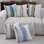 Boho Throw pillow covers 18x18 set of 2 farmhouse decorative Couch pillow covers neutral Accent throw pillows covers striped outdoor cushion covers square textured chenille pillow cases for sofa bed - Image 5