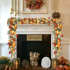 Realistic Fall Garland for Mantle 6 Ft Fall Maple Leaves Garlands with Lights/Timer Pumpkin Garland for Thanksgiving Outdoor Indoor Table Fireplace Autumn Decor Fall Decorations for Home Porch - Image 6
