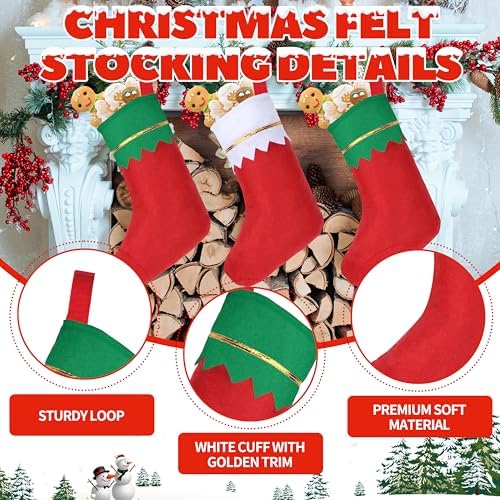 60Pcs 17" Felt Christmas Stocking Bulk, Red Christmas Socks Bulk with White Cuff Golden Trim, Christmas Hanging Ornaments Xmas Decoration for Mantel Door Window Holiday Home Décor - Image 3